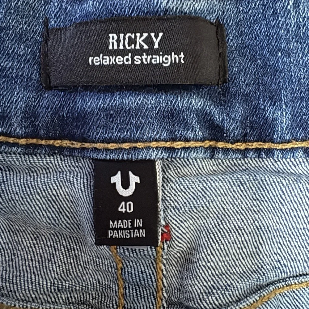 True Religion Jeans Men 40 Ricky Red Super T Straight Leg Distressed